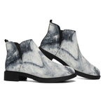 Dark Grey White Marble Print Flat Ankle Boots