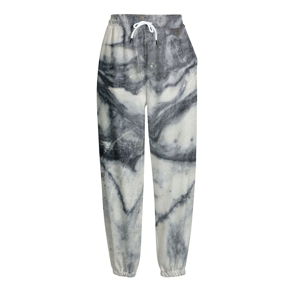 Dark Grey White Marble Print Fleece Lined Knit Pants