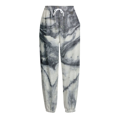 Dark Grey White Marble Print Fleece Lined Knit Pants