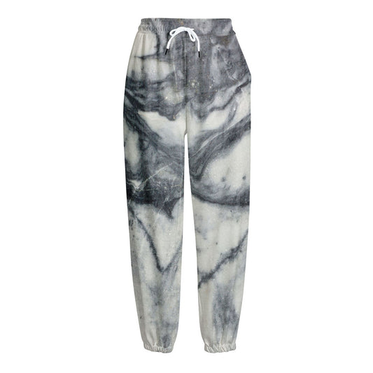 Dark Grey White Marble Print Fleece Lined Knit Pants