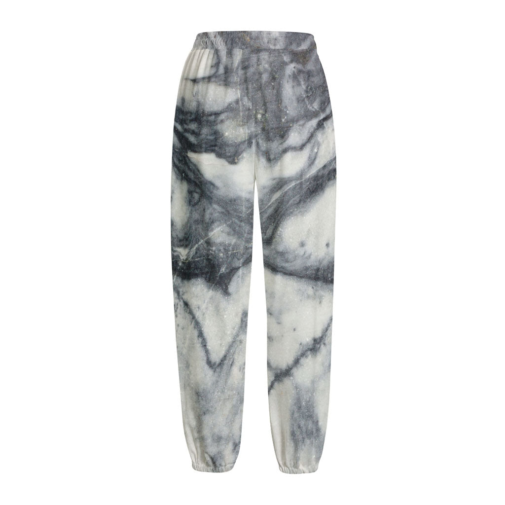 Dark Grey White Marble Print Fleece Lined Knit Pants