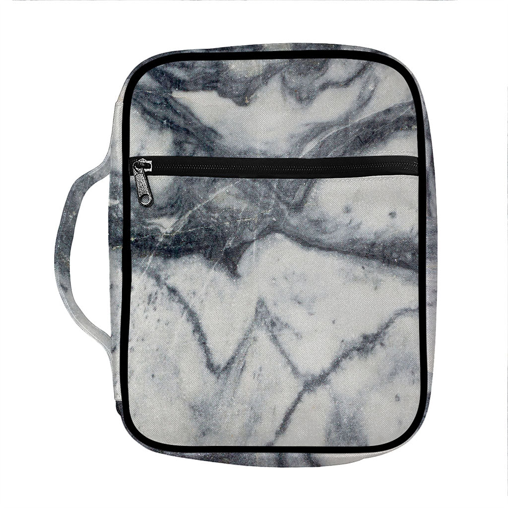 Dark Grey White Marble Print Front Pocket Bible Bag
