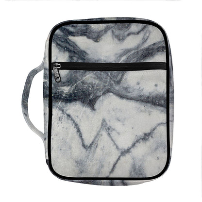 Dark Grey White Marble Print Front Pocket Bible Bag