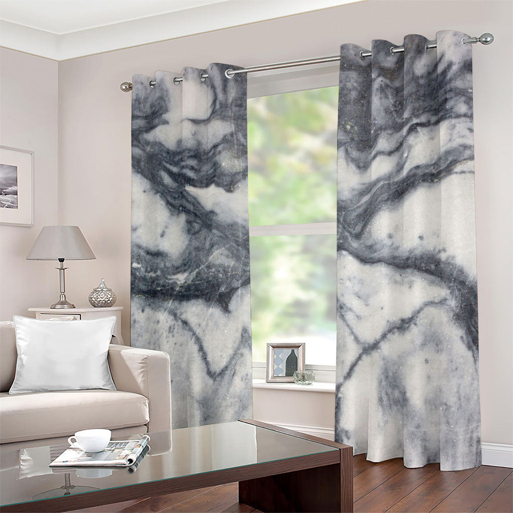 Dark Grey White Marble Print Grommet Curtains