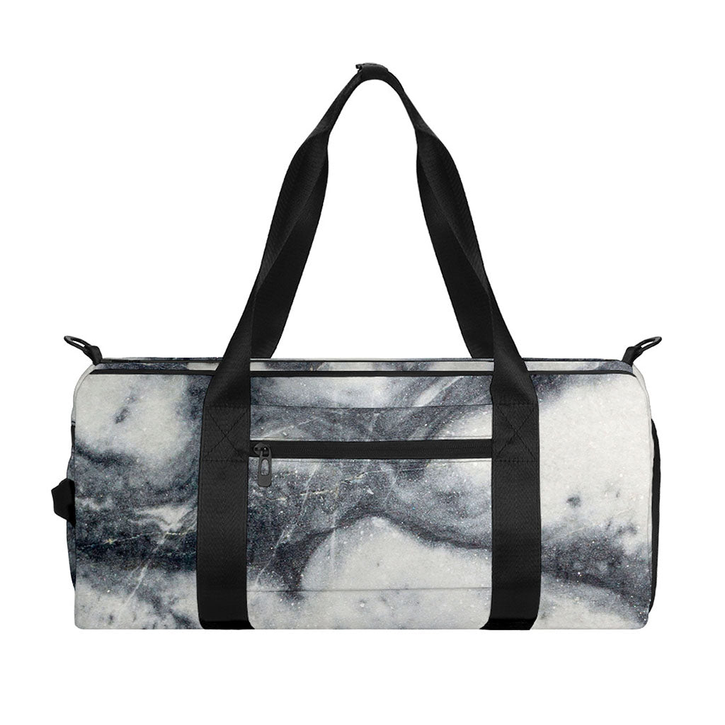 Dark Grey White Marble Print Gym Bag