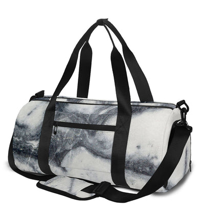 Dark Grey White Marble Print Gym Bag