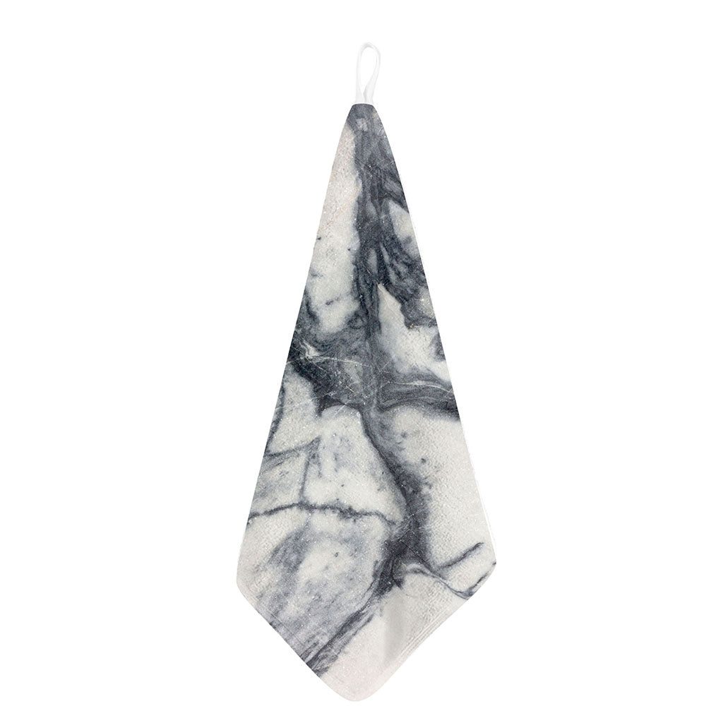 Dark Grey White Marble Print Hand Towel