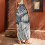 Dark Grey White Marble Print Harem Pants