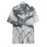 Dark Grey White Marble Print Hawaiian Shirt