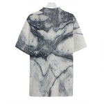 Dark Grey White Marble Print Hawaiian Shirt