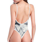 Dark Grey White Marble Print High Cut One Piece Swimsuit