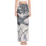 Dark Grey White Marble Print High Slit Maxi Skirt