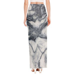 Dark Grey White Marble Print High Slit Maxi Skirt