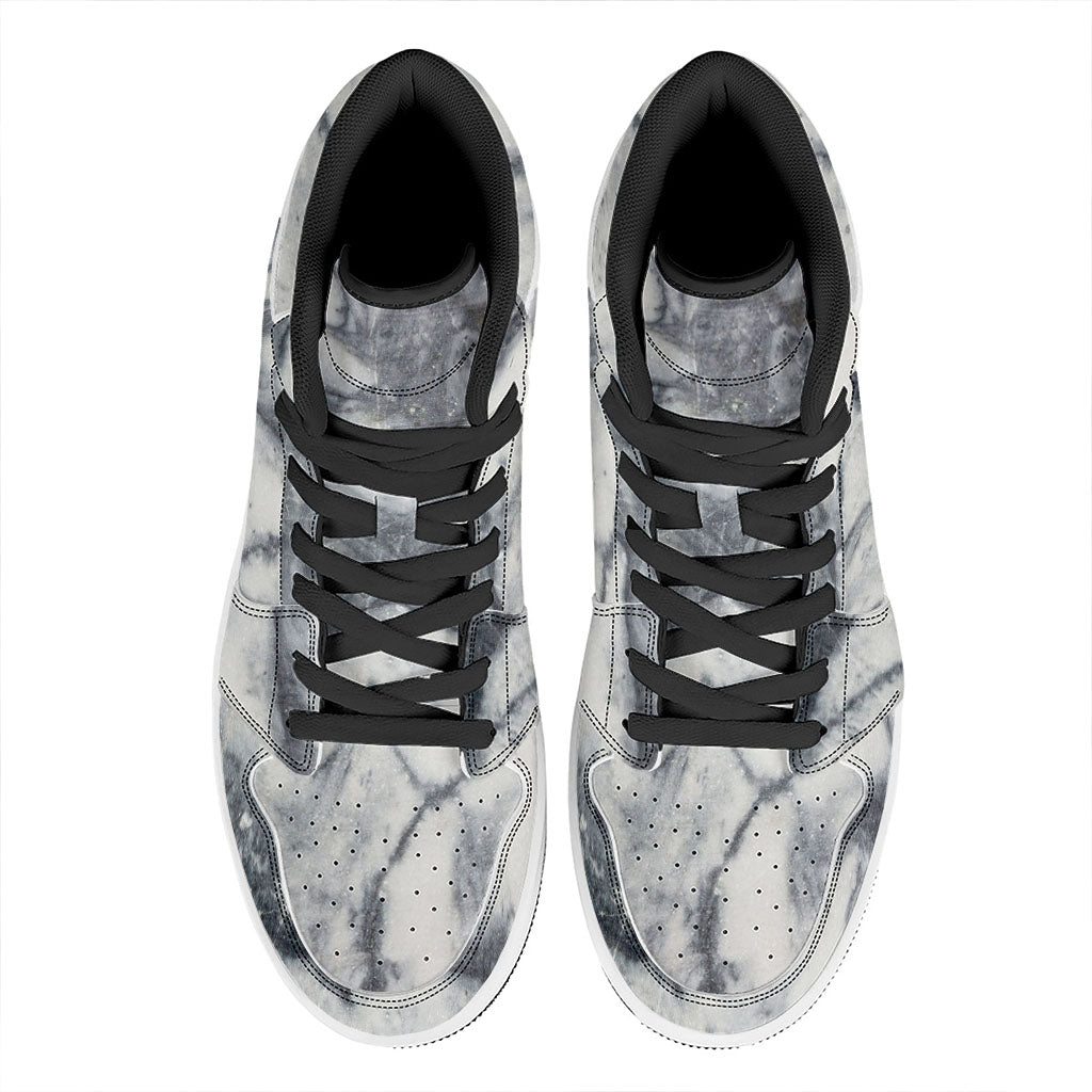Dark Grey White Marble Print High Top Leather Sneakers