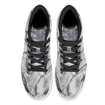 Dark Grey White Marble Print High Top Leather Sneakers