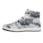 Dark Grey White Marble Print High Top Leather Sneakers