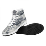 Dark Grey White Marble Print High Top Leather Sneakers