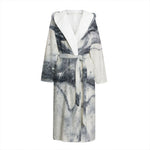 Dark Grey White Marble Print Hooded Bathrobe