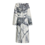 Dark Grey White Marble Print Hooded Bathrobe