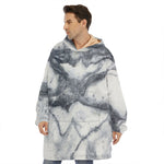 Dark Grey White Marble Print Hoodie Blanket