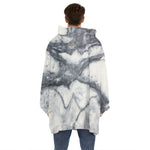 Dark Grey White Marble Print Hoodie Blanket