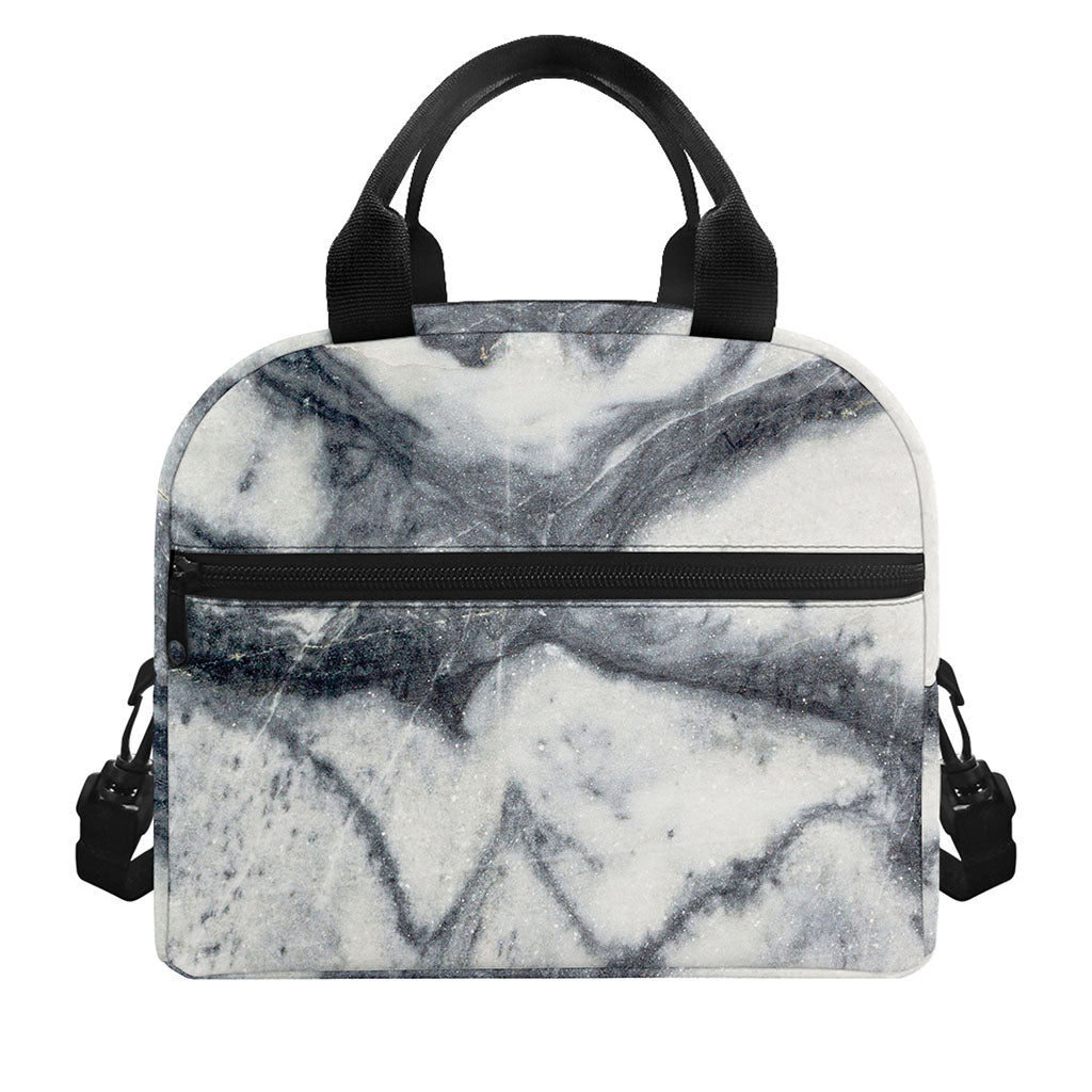Dark Grey White Marble Print Insulated Lunch Bag