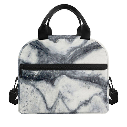 Dark Grey White Marble Print Insulated Lunch Bag