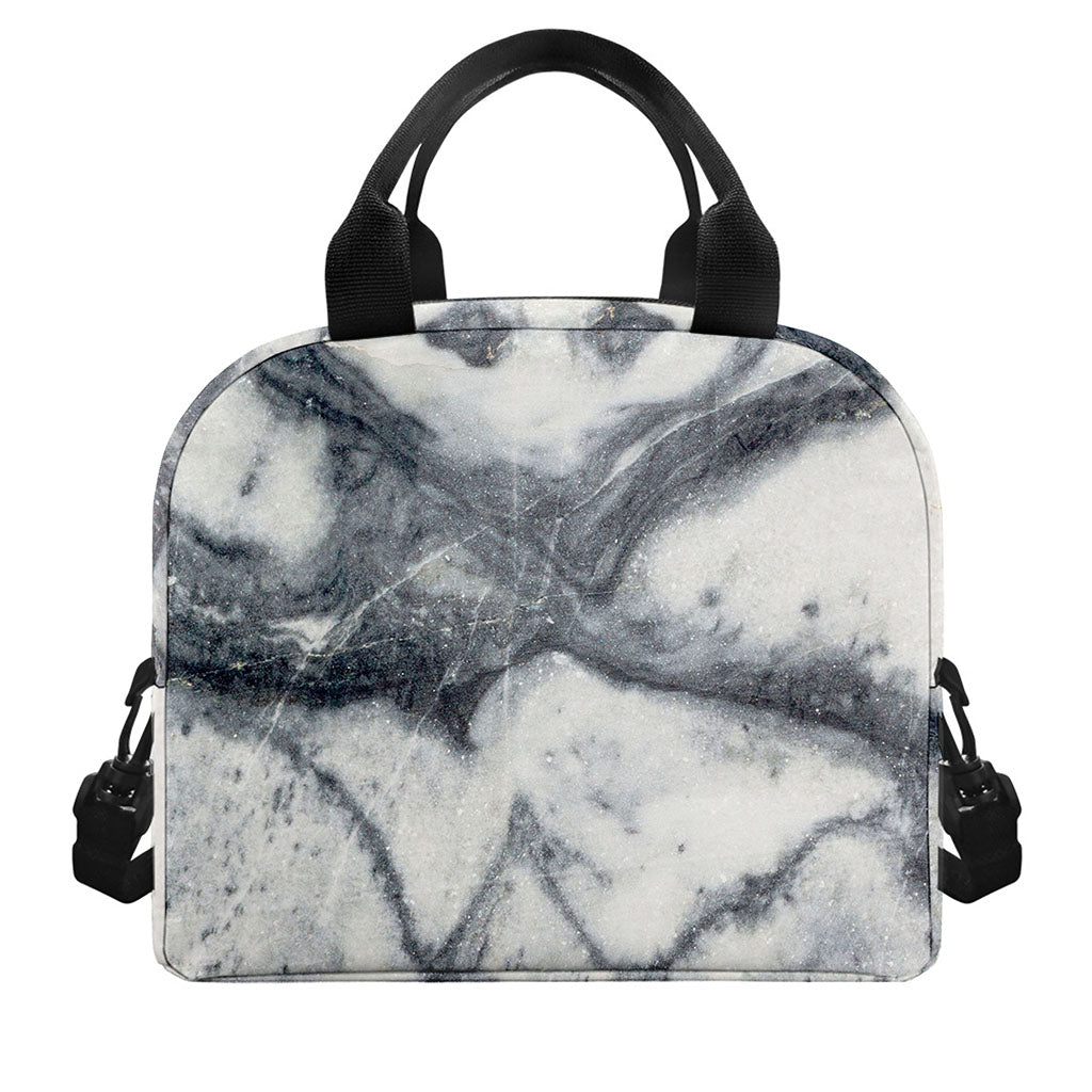 Dark Grey White Marble Print Insulated Lunch Bag