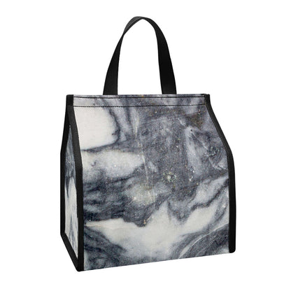 Dark Grey White Marble Print Insulated Lunch Tote