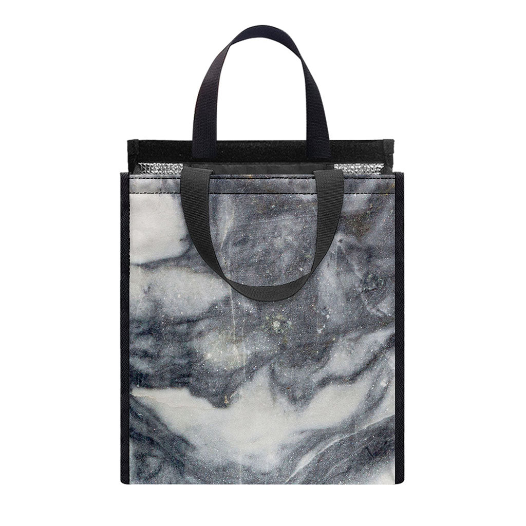 Dark Grey White Marble Print Insulated Lunch Tote