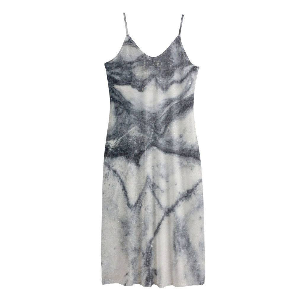 Dark Grey White Marble Print Jersey Midi Cami Dress