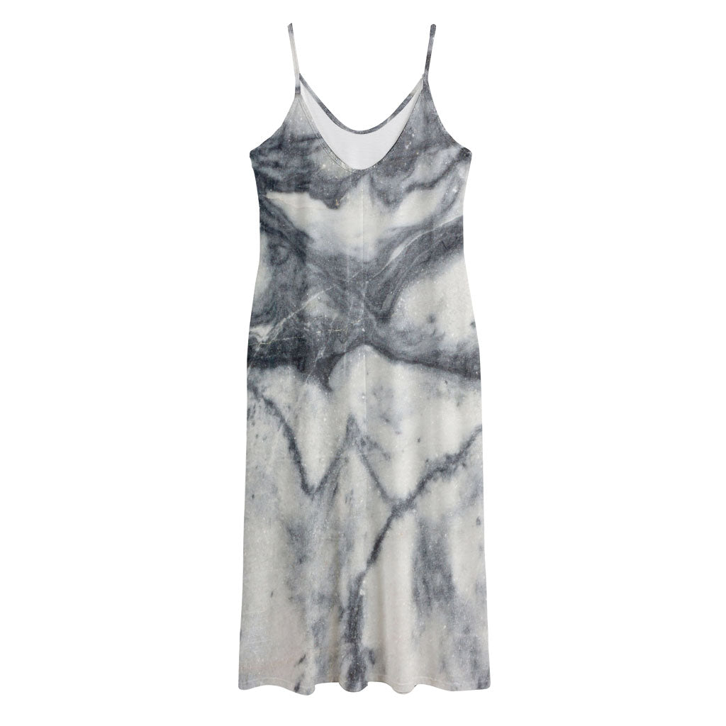 Dark Grey White Marble Print Jersey Midi Cami Dress