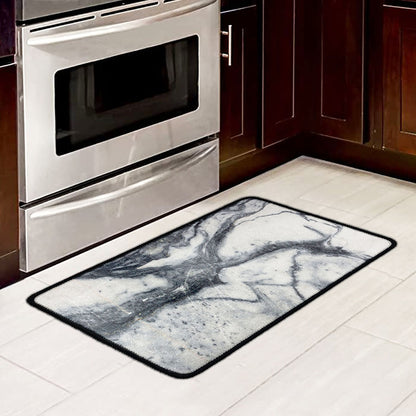 Dark Grey White Marble Print Kitchen Mat