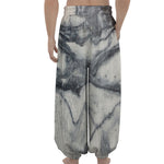 Dark Grey White Marble Print Lantern Pants