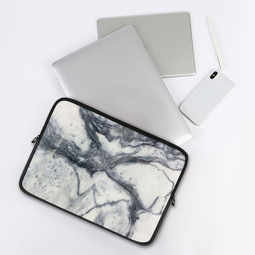 Dark Grey White Marble Print Laptop Sleeve
