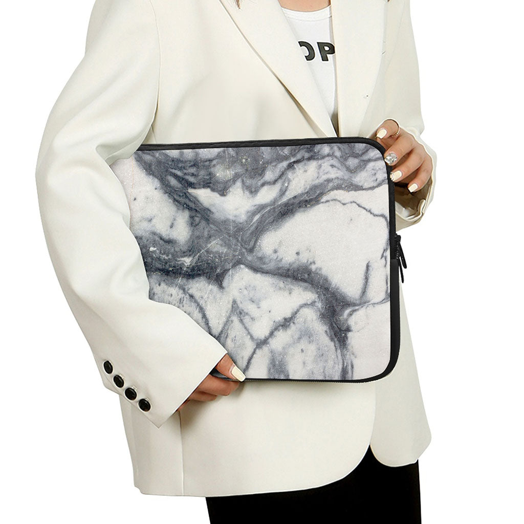 Dark Grey White Marble Print Laptop Sleeve