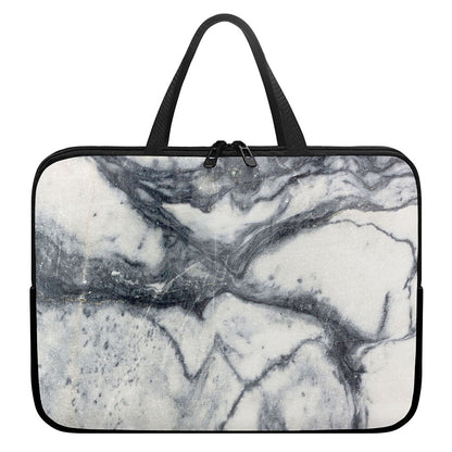 Dark Grey White Marble Print Laptop Sleeve With Handle