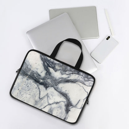 Dark Grey White Marble Print Laptop Sleeve With Handle