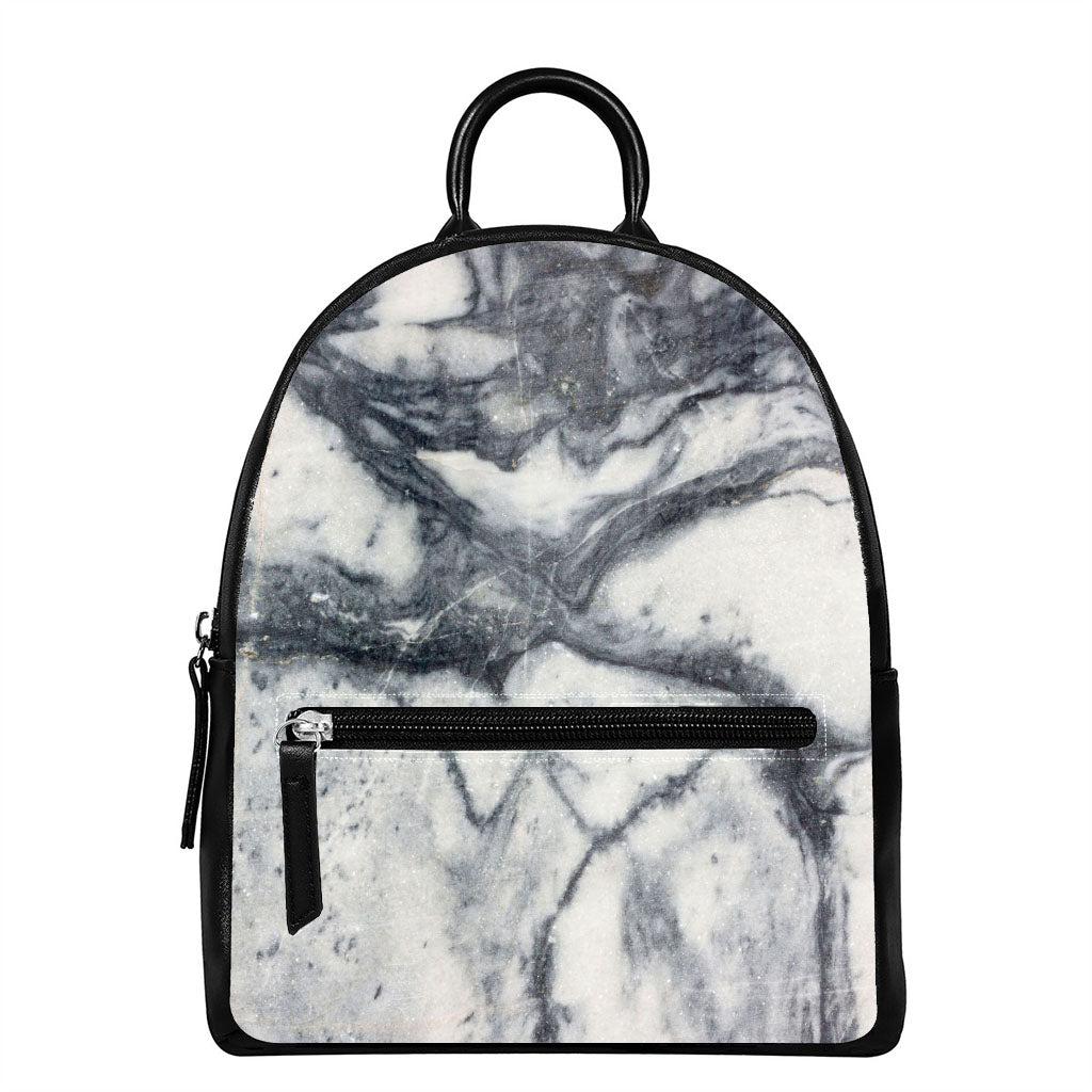 Dark Grey White Marble Print Leather Backpack