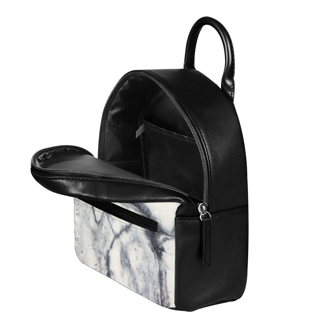 Dark Grey White Marble Print Leather Backpack