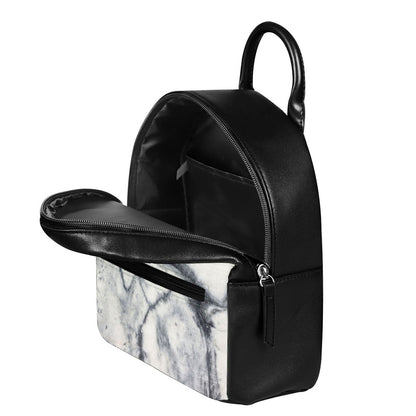 Dark Grey White Marble Print Leather Backpack