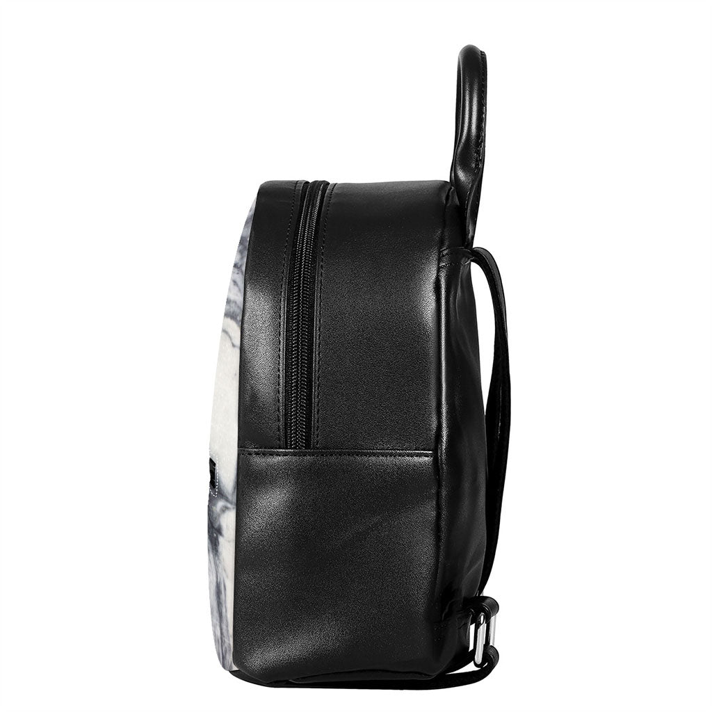 Dark Grey White Marble Print Leather Backpack