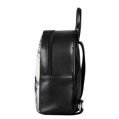 Dark Grey White Marble Print Leather Backpack