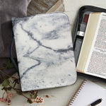 Dark Grey White Marble Print Leather Bible Cover