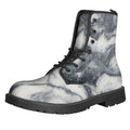 Dark Grey White Marble Print Lace-Up Boots
