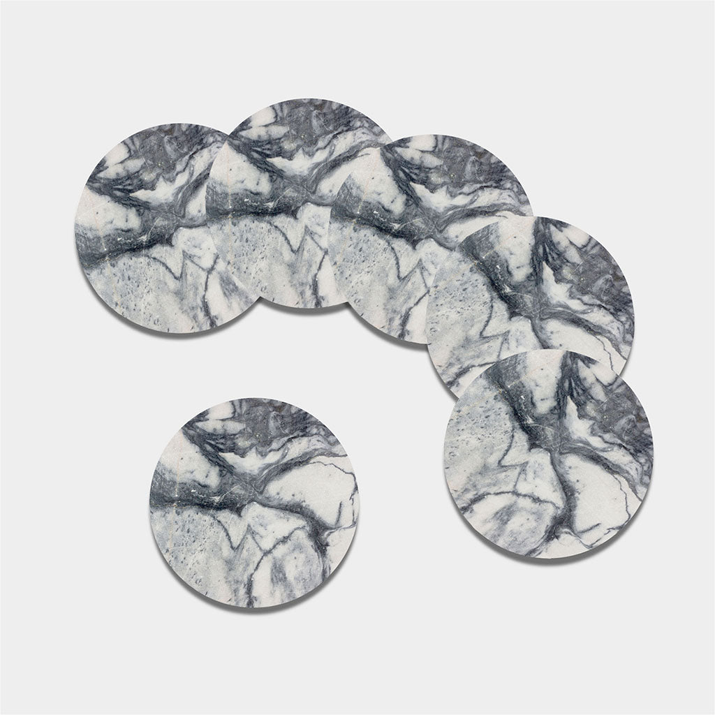 Dark Grey White Marble Print Leather Coaster Set