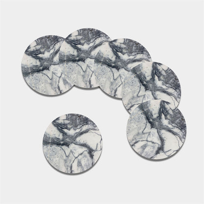Dark Grey White Marble Print Leather Coaster Set