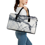 Dark Grey White Marble Print Leather Duffle Bag