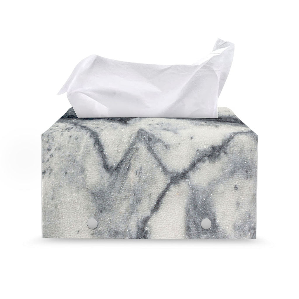 Dark Grey White Marble Print Leather Tissue Box Cover