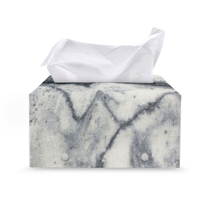 Dark Grey White Marble Print Leather Tissue Box Cover